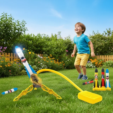 Kids Rocket Launcher Toy with 4 Foam Rockets - Outdoor Toy Blaster for Backyard Games