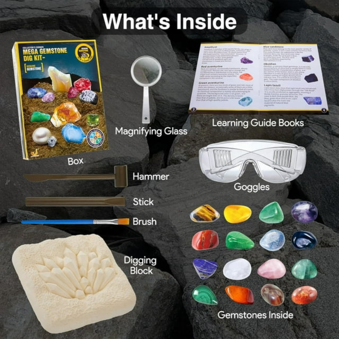 Mega Gemstone Dig Kit – Excavate 15 Real Gemstones & Crystals
