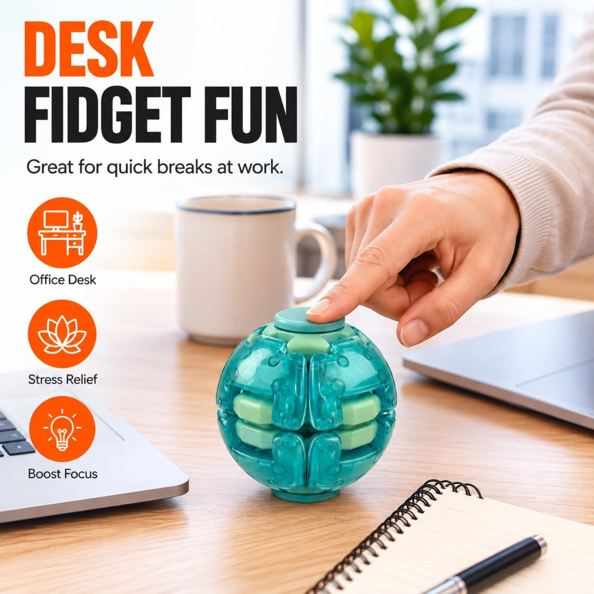 Push & Spin Fidget Ball – Sensory Stress Relief Spinning Toy for Kids & Adults