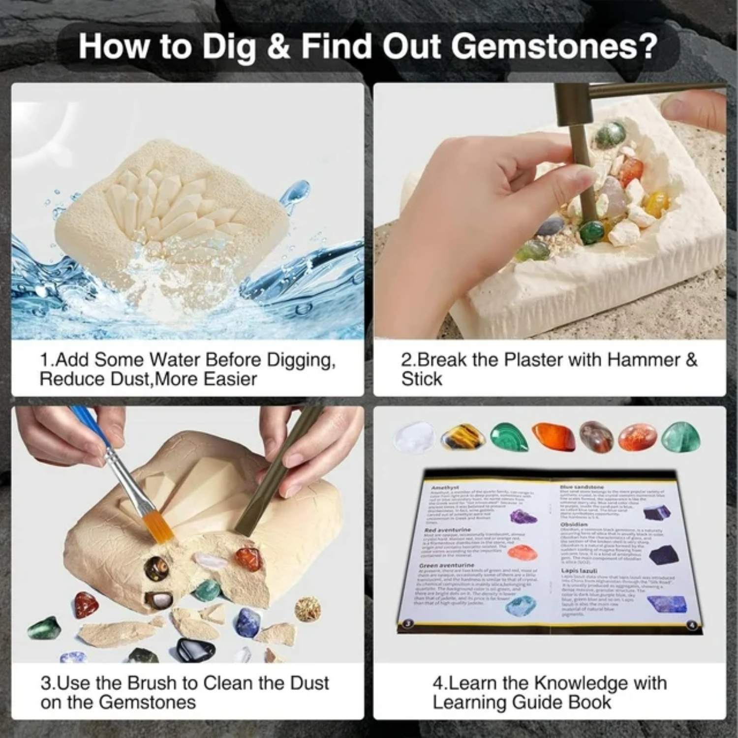 Mega Gemstone Dig Kit – Excavate 15 Real Gemstones & Crystals
