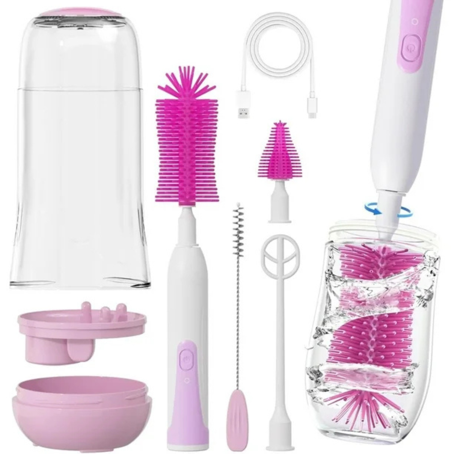 Electric Baby Bottle Brush Set with 360° Rotation