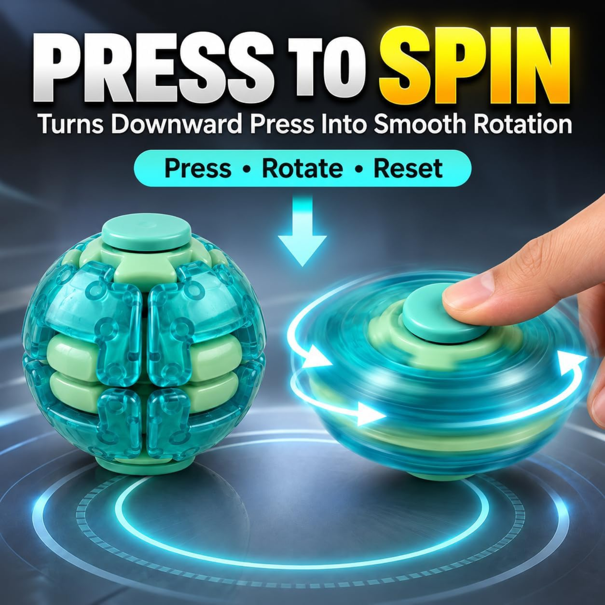 Push & Spin Fidget Ball – Sensory Stress Relief Spinning Toy for Kids & Adults