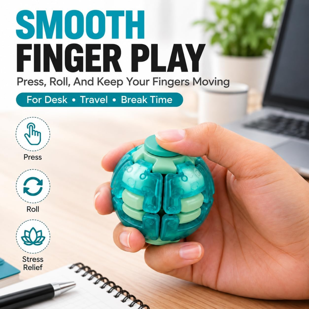 Push & Spin Fidget Ball – Sensory Stress Relief Spinning Toy for Kids & Adults