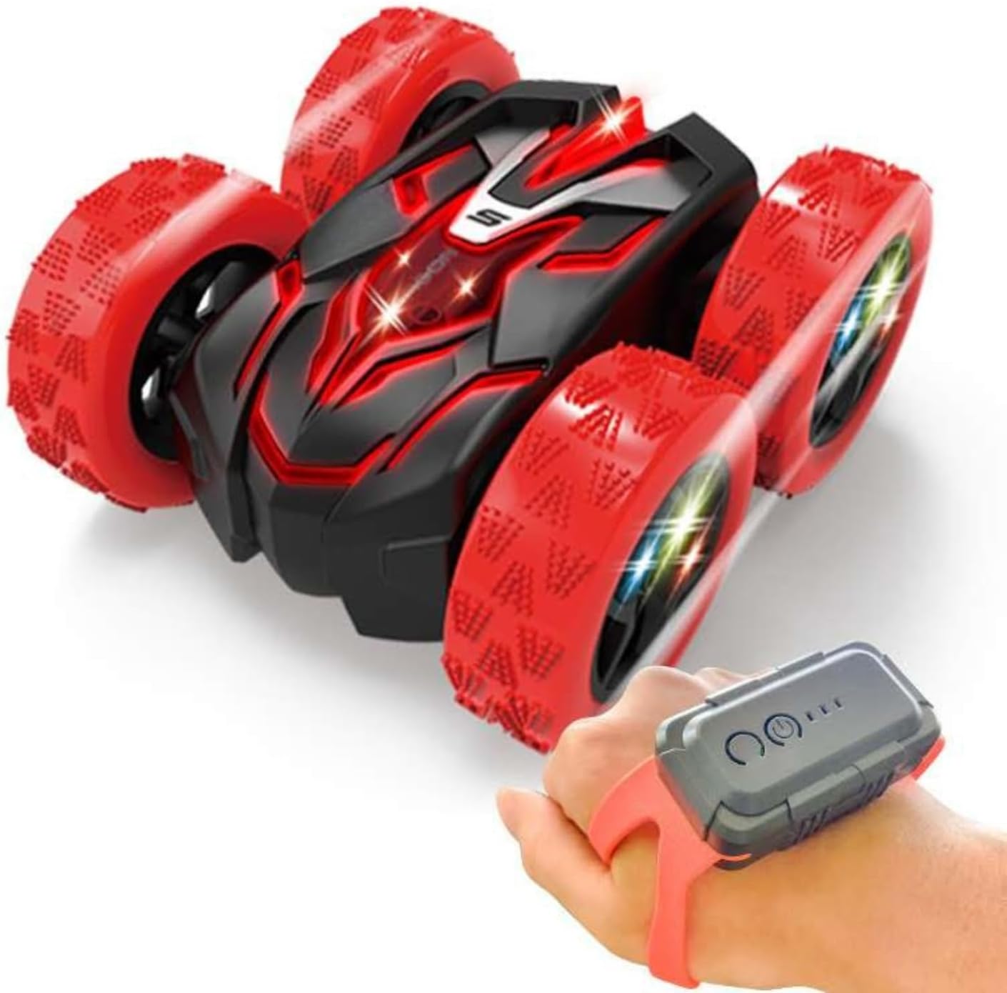 Remote Control Car for Kids Ages 6+, RC Cars Stunt Car Toy 4WD Double Sided 360° Rotating Remote Control with Headlights, Birthday Xmas Gifts for Boys 6 7 8 9 10 11 12 13-Red