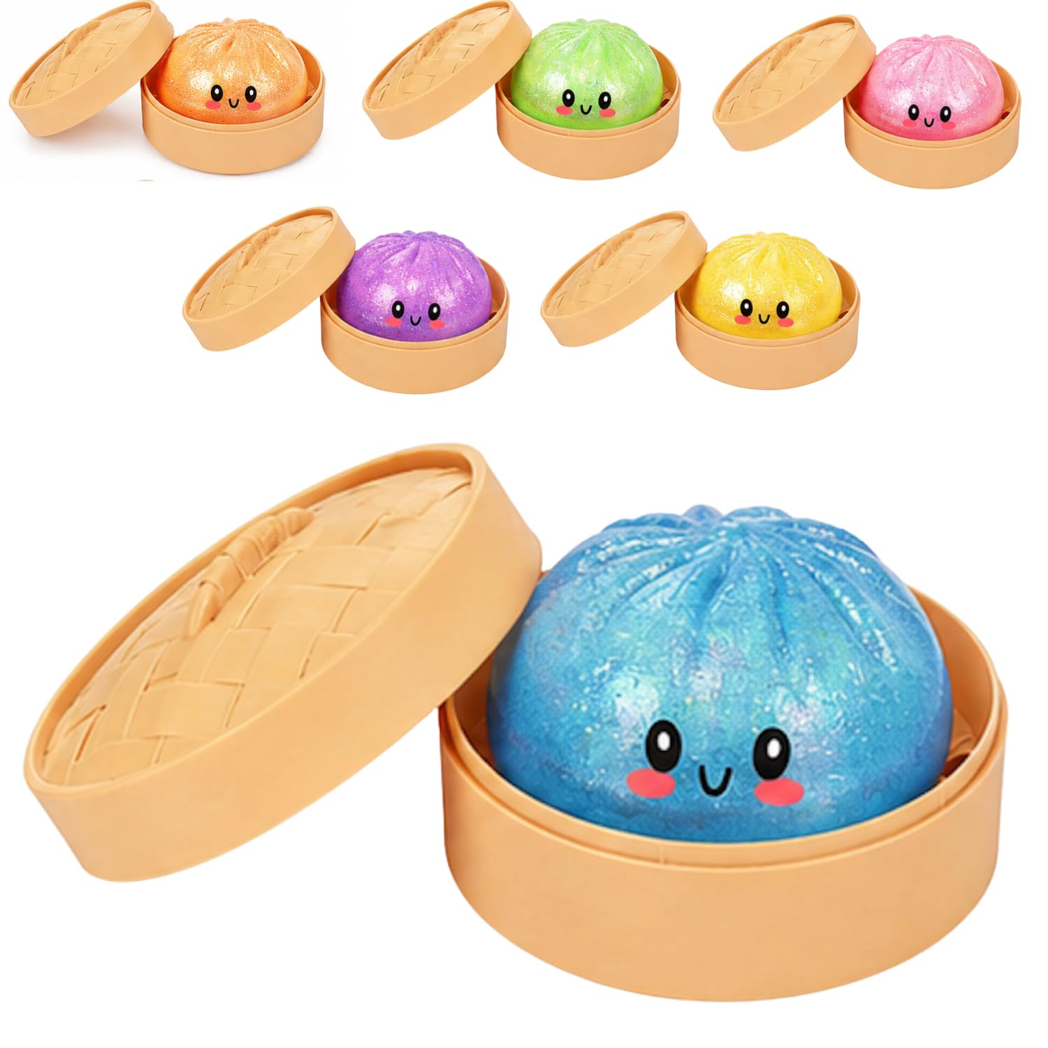 Blue Glitter Cute Dumpling Ball Squishy for Kids