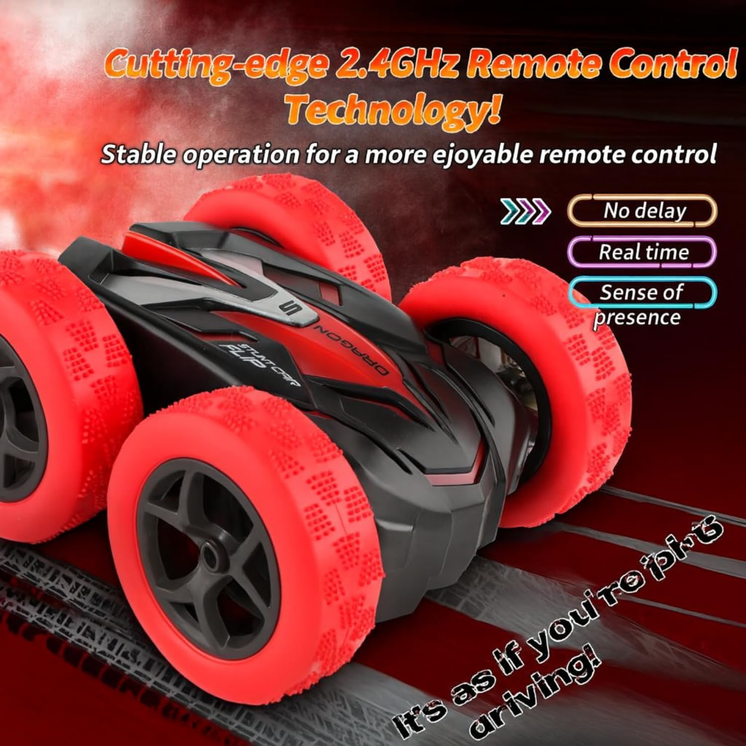 Remote Control Car for Kids Ages 6+, RC Cars Stunt Car Toy 4WD Double Sided 360° Rotating Remote Control with Headlights, Birthday Xmas Gifts for Boys 6 7 8 9 10 11 12 13-Red