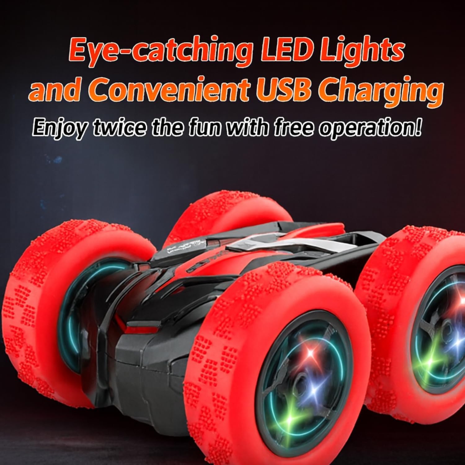 Remote Control Car for Kids Ages 6+, RC Cars Stunt Car Toy 4WD Double Sided 360° Rotating Remote Control with Headlights, Birthday Xmas Gifts for Boys 6 7 8 9 10 11 12 13-Red