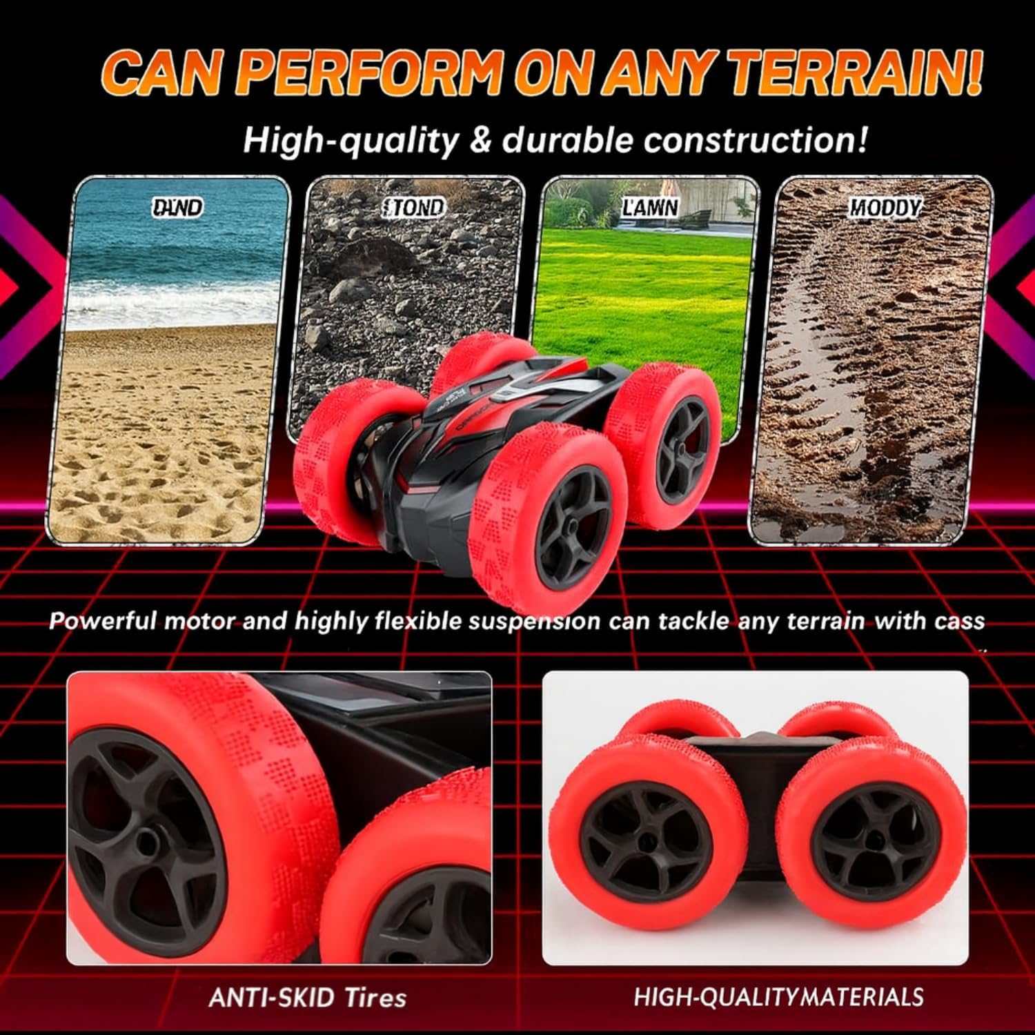Remote Control Car for Kids Ages 6+, RC Cars Stunt Car Toy 4WD Double Sided 360° Rotating Remote Control with Headlights, Birthday Xmas Gifts for Boys 6 7 8 9 10 11 12 13-Red