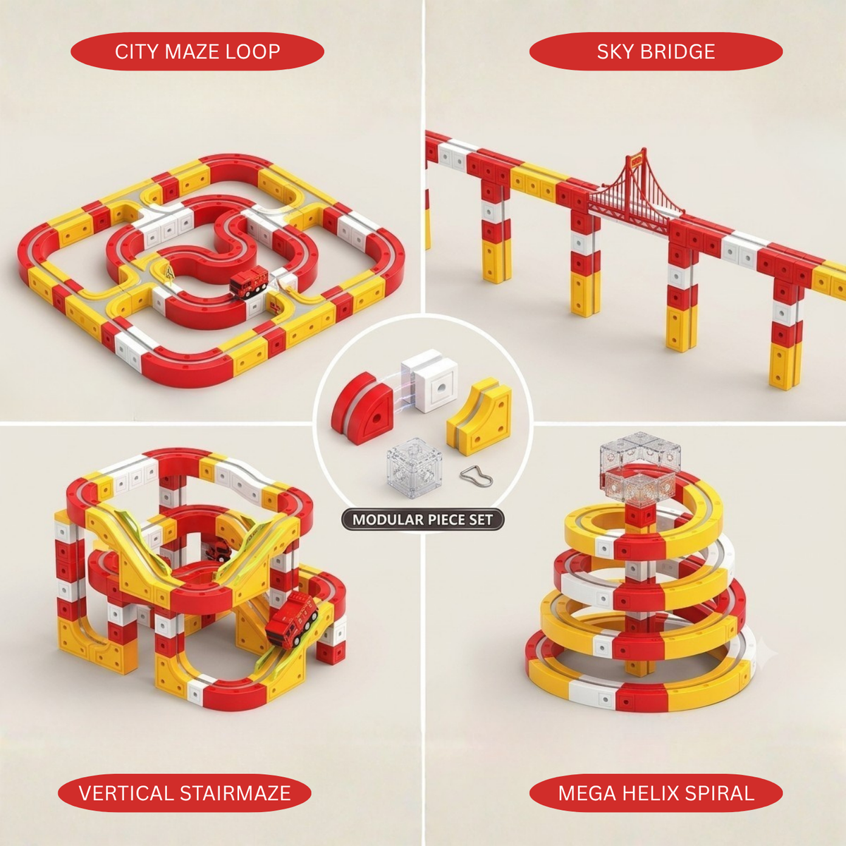 Electric Fire Truck Set for Kids, 115-Piece 3D Infinity Track Railway Toy
