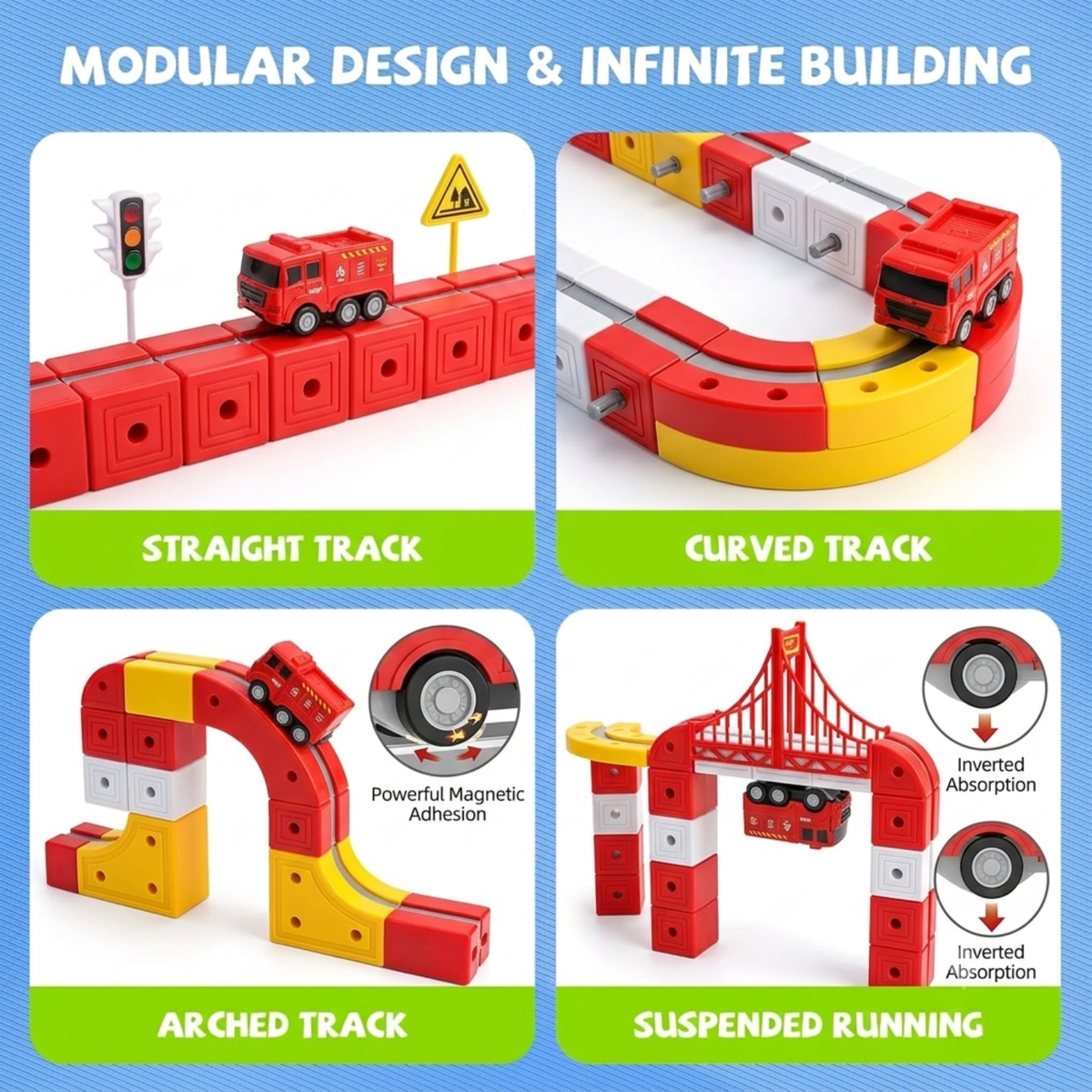 Electric Fire Truck Set for Kids, 115-Piece 3D Infinity Track Railway Toy