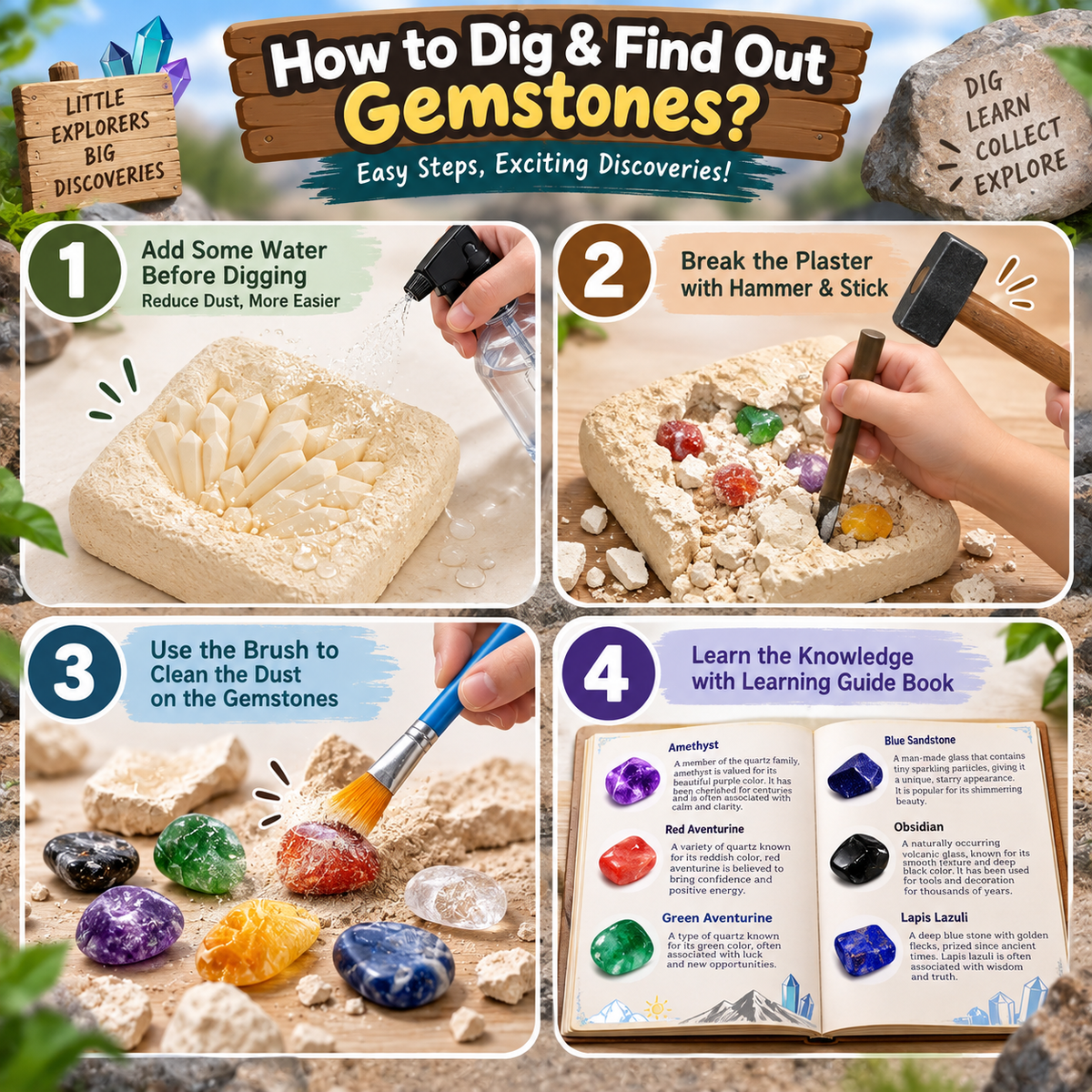 Mega Gemstone Dig Kit for Kids Ages 3+ – STEM Excavation Toy with 15 Real Crystals
