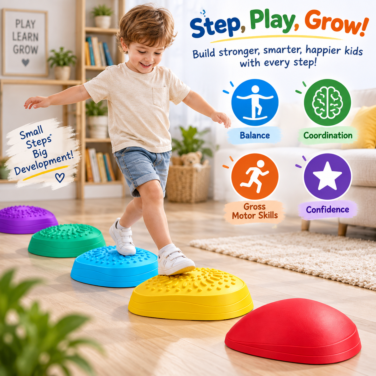 Kids Balance Board Stepping Stones – 6-Piece Non-Slip Obstacle Course for Toddlers 18M+