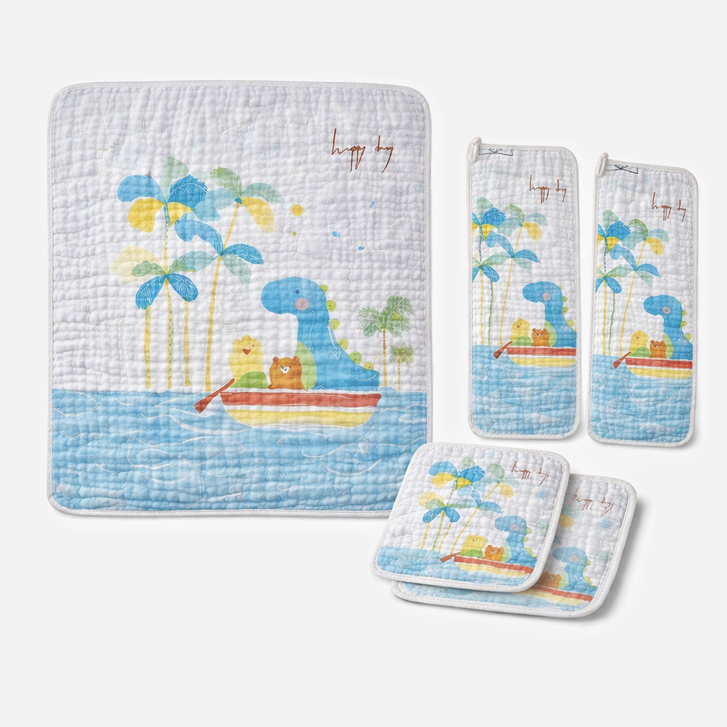 Tropical Dino Baby Muslin Blanket Set – Soft Quilted Cotton for Newborns & Toddlers