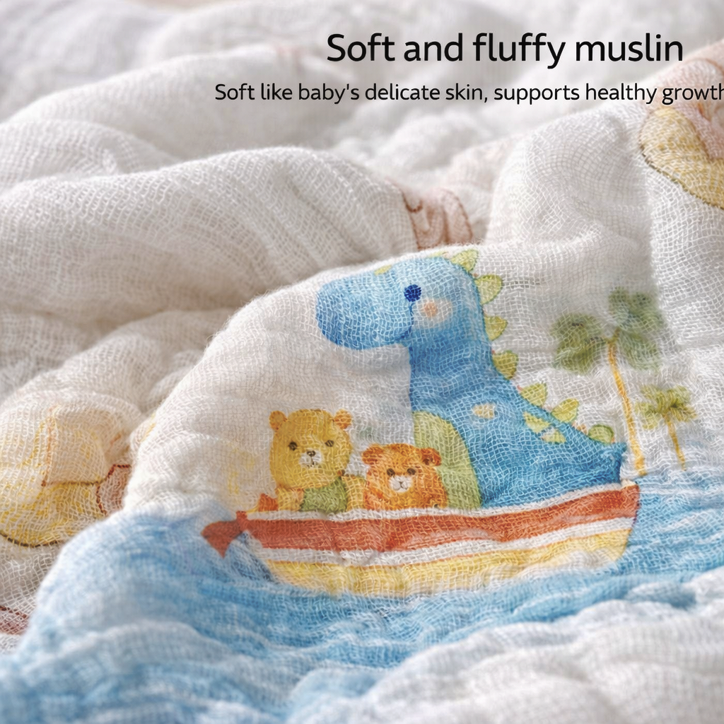Tropical Dino Baby Muslin Blanket Set – Soft Quilted Cotton for Newborns & Toddlers