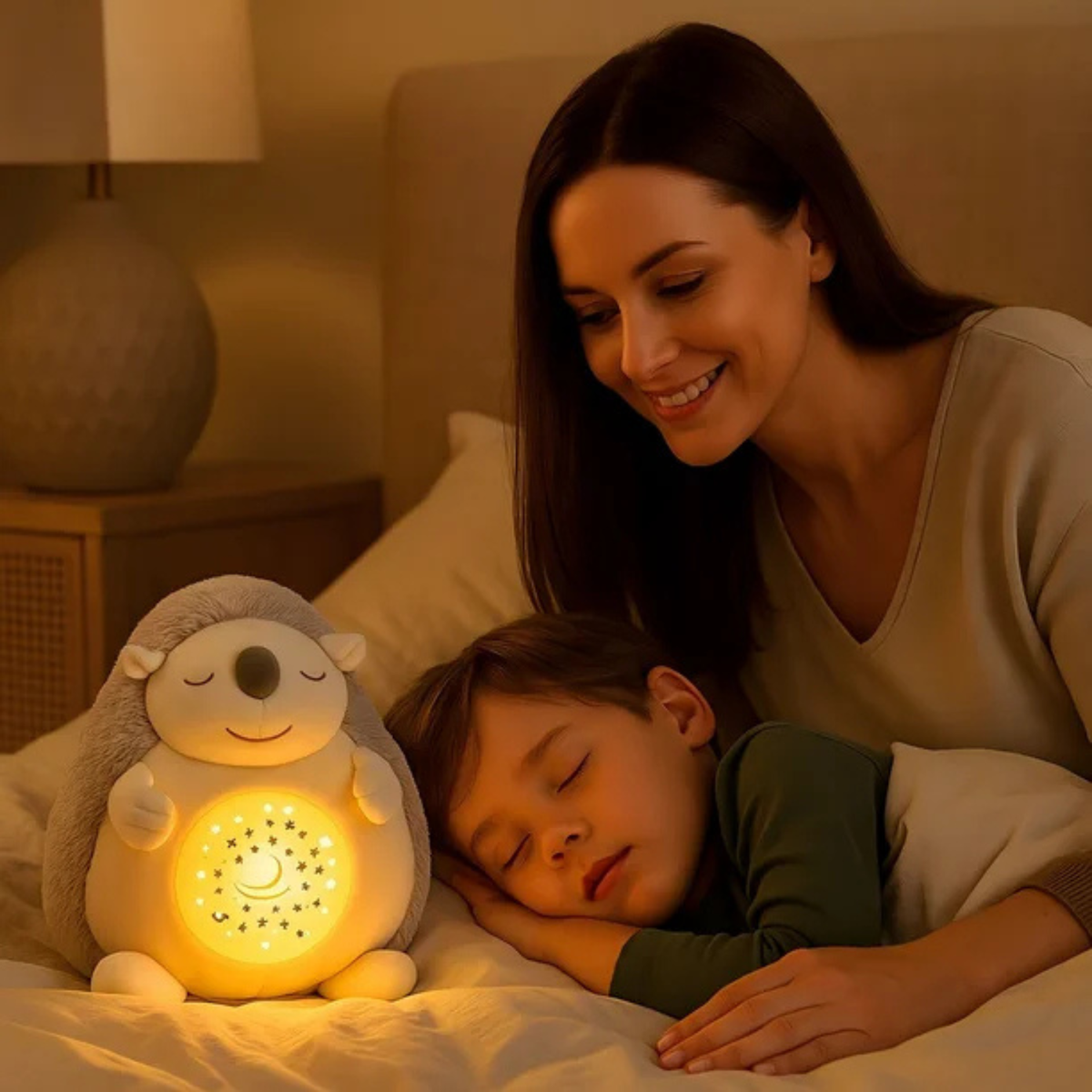 3-in-1 Hedgehog Plush Soother Toy for Newborns 0M+ – Star Projector & Soothing Sounds