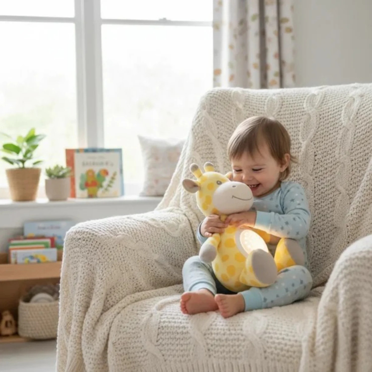 3-in-1 Giraffe Plush Soother Toy for Newborns 0M+ – Star Projector & Soothing Sounds