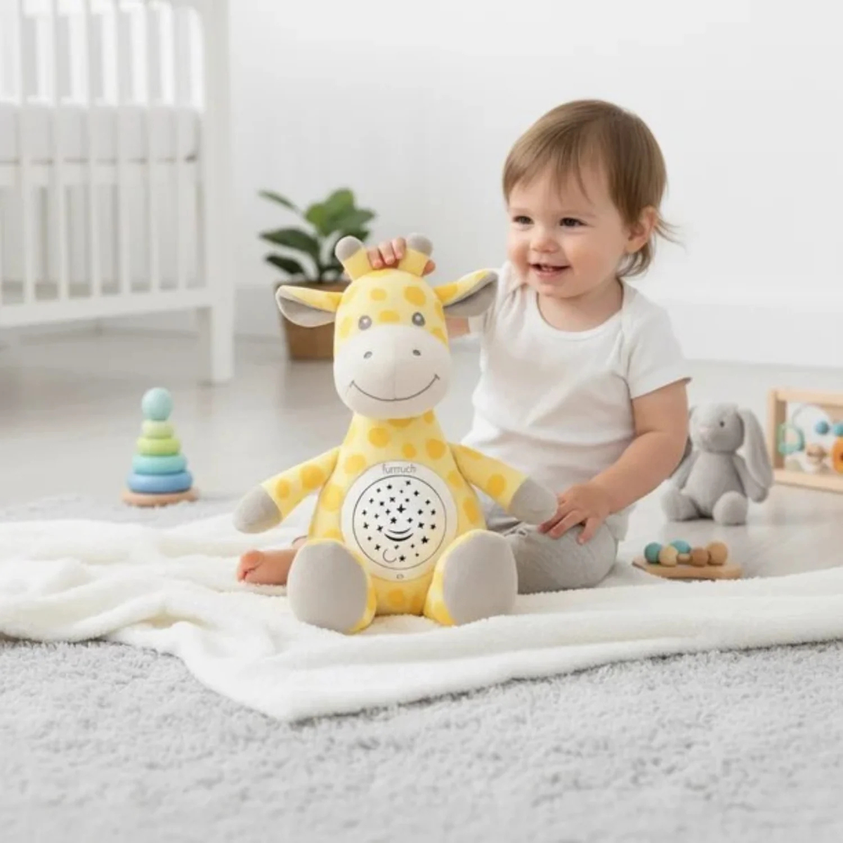 3-in-1 Giraffe Plush Soother Toy for Newborns 0M+ – Star Projector & Soothing Sounds